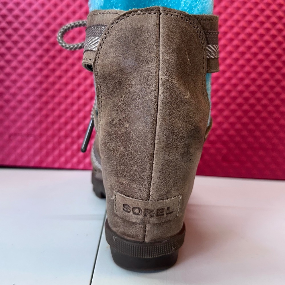 Boho Sorel Joanie II Lace Wedge Sandals Brown Leather Women Size 8 - Picture 4 of 11